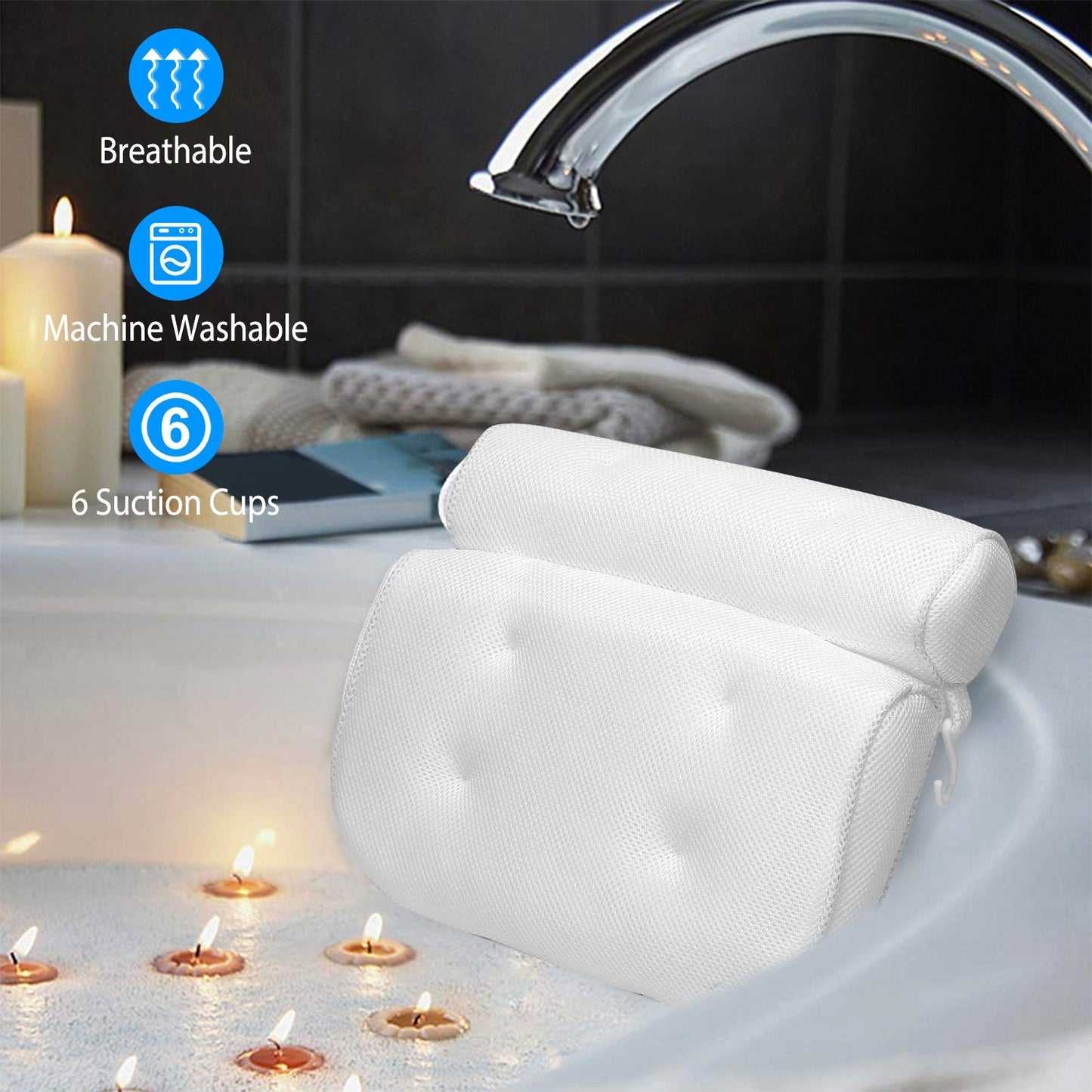 Luxury Air Mesh Bathtub Pillow with Suction Cups