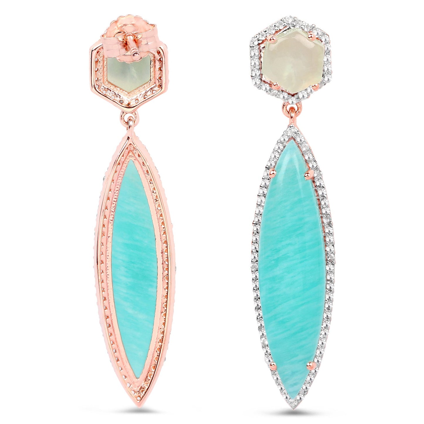 Boucles d'oreilles pendantes en or rose 14K plaqué Amazonite et Préhnite