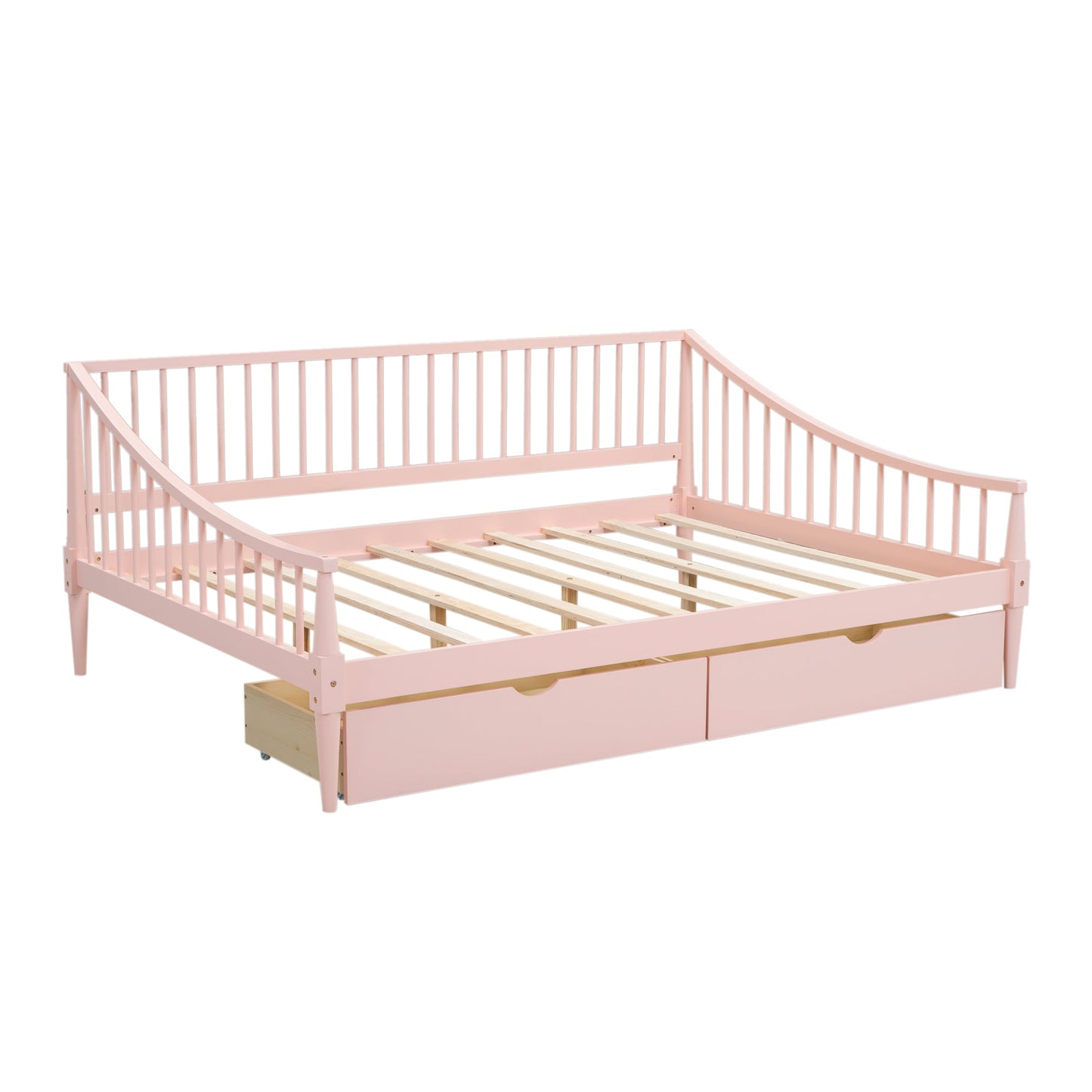 Full Size Daybed with Two Storage Drawers and Support Legs Pink - Korvel