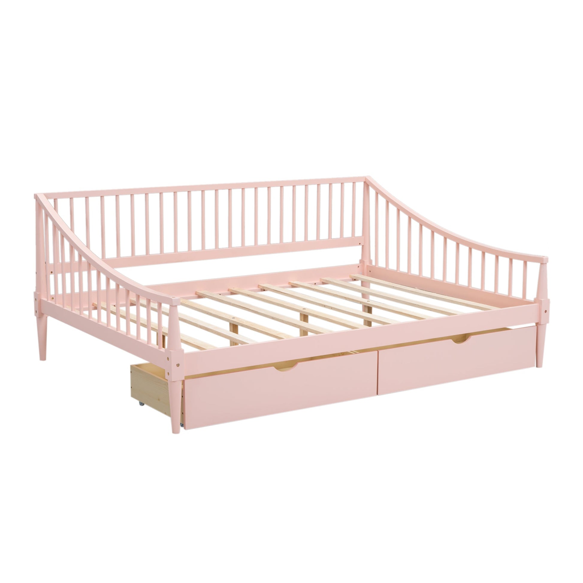 Full Size Daybed with Two Storage Drawers and Support Legs Pink - Korvel