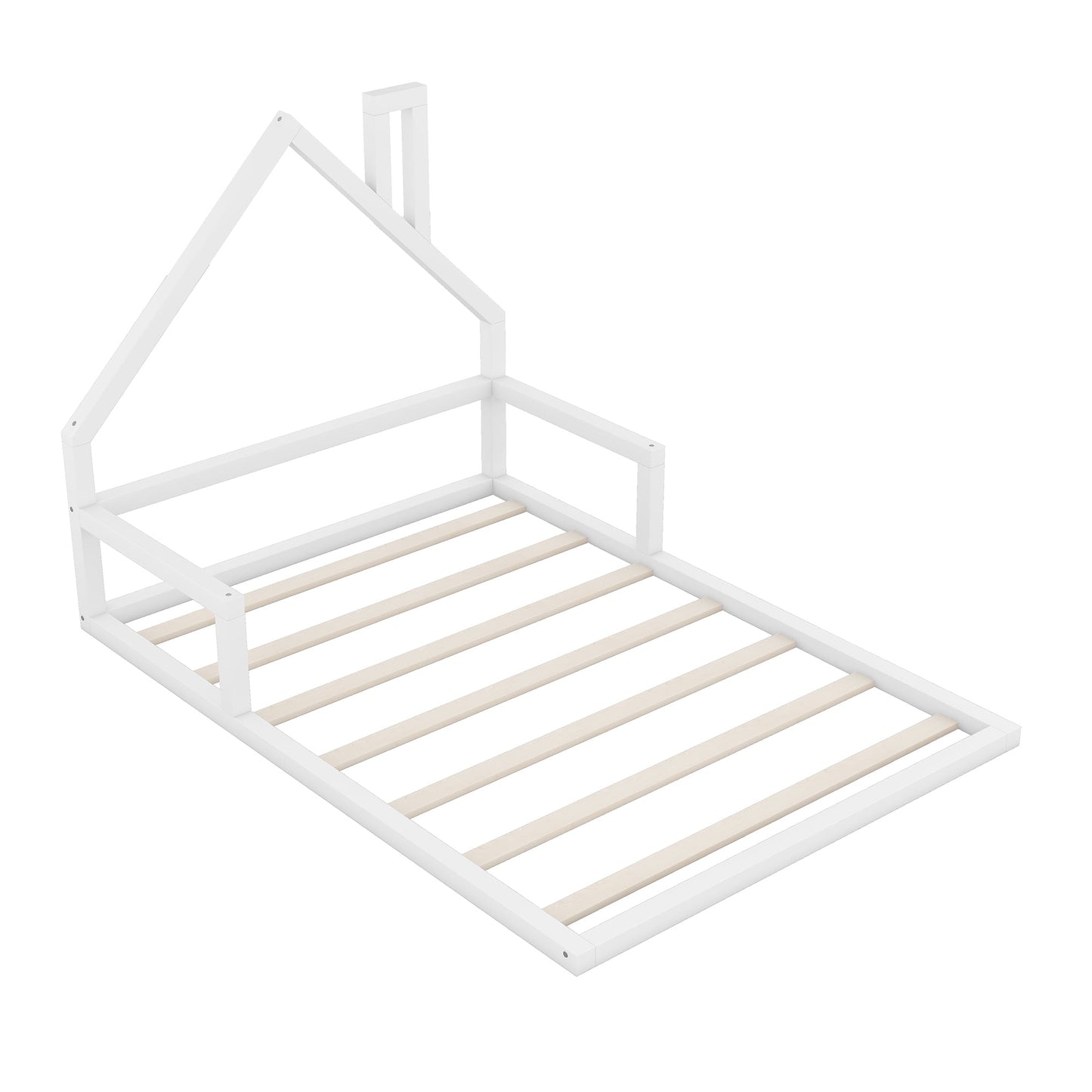 Full Size Wood Floor Bed with House-shaped Headboard  White - Korvel