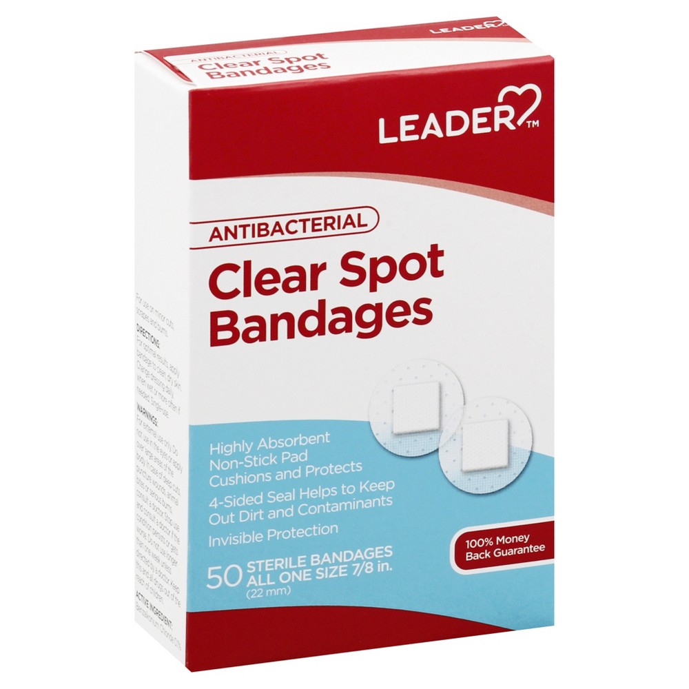 Leader Antibacterial Clear Spot Bandages - 50 Count