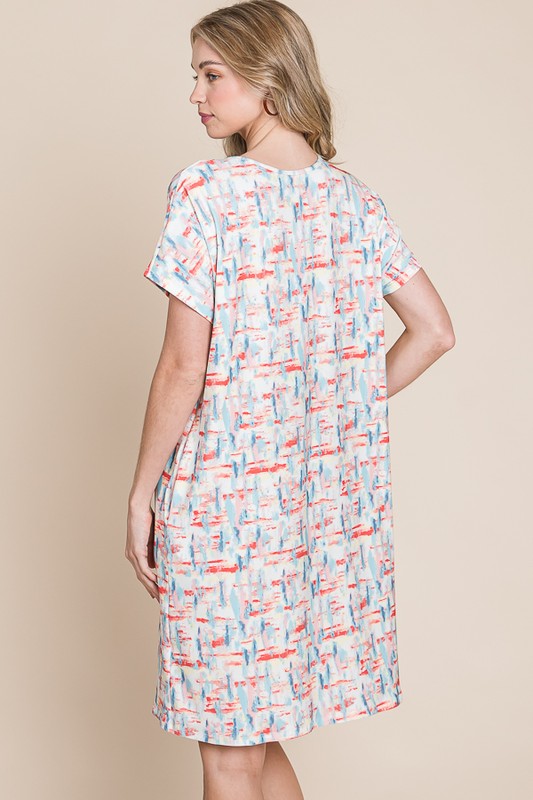 Vestido Casual de Manga Corta con Cuello Redondo Impreso