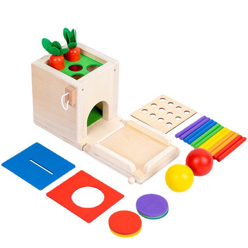 Montessori Four in One Coin Box Multi functional Stick Pulling Carrot Preschool Building Blocks Color Matching Intelligence Box Toy - Korvel