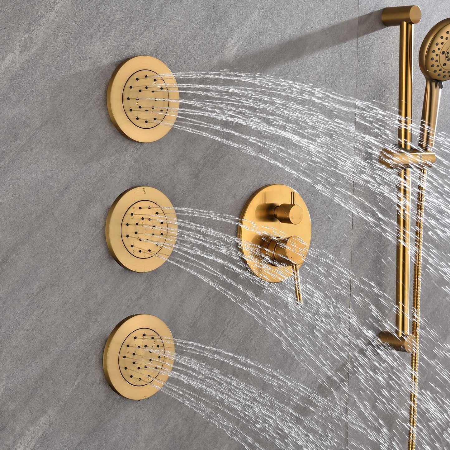 Shower System with Shower Head  Hand Shower Slide Bar Bodysprays, Shower Arm  Hose Valve Trim  and Lever Handles - Korvel