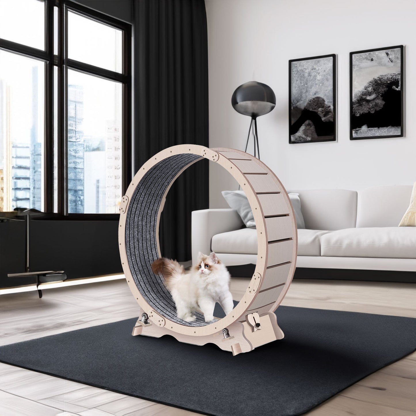 Cat Exercise Wheel for Indoor Cats - Natural Wood Finish