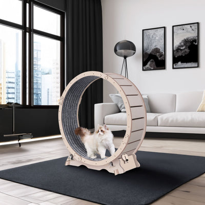 Cat Exercise Wheel for Indoor Cats - Natural Wood Finish