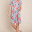 Vestido corto de camiseta con cuello redondo floral y bolsillos para mujeres