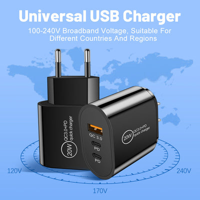 USB+2PD Type-C Mobile Phone Charger Multi Port Travel Charging Head - Korvel