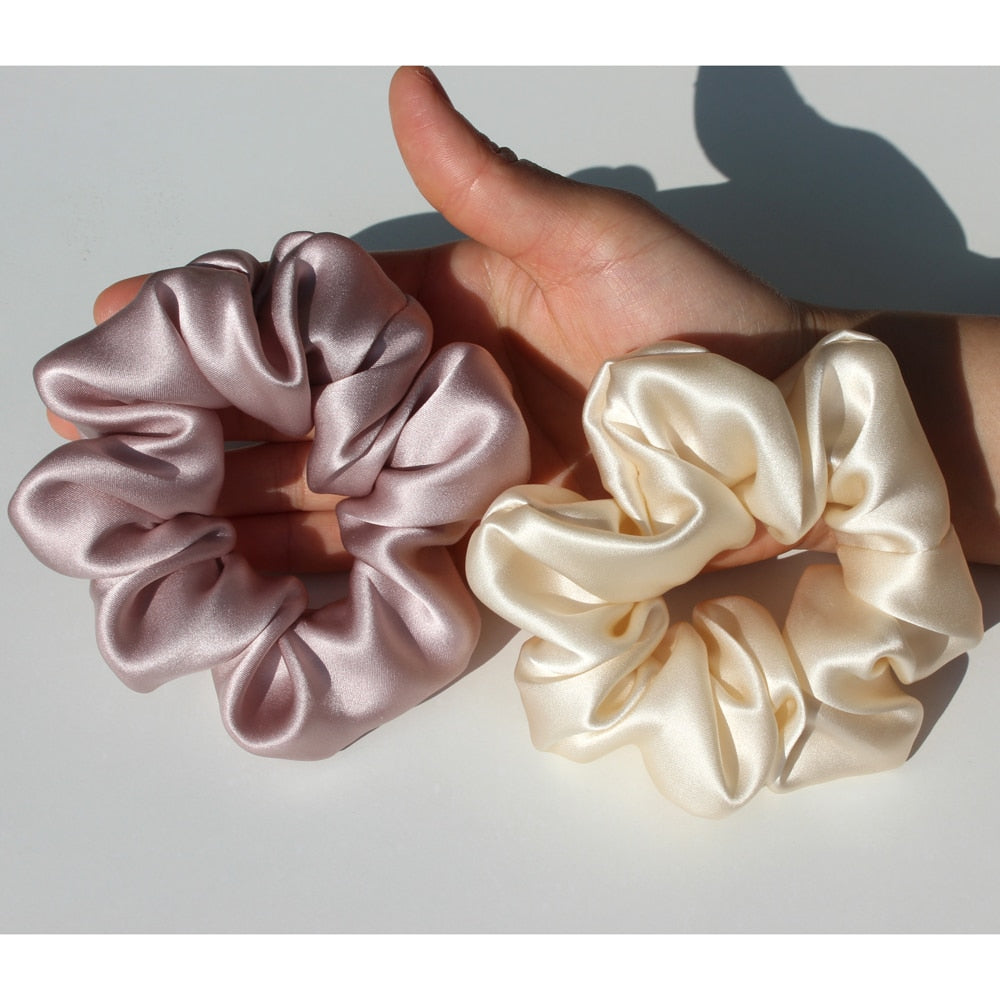 Pure Silk Large Scrunchies Ropes Hair Bands Ties Elastics Ponytail Holders for Women Girls Hair Accessories 19 Momme 3.5CM - Korvel