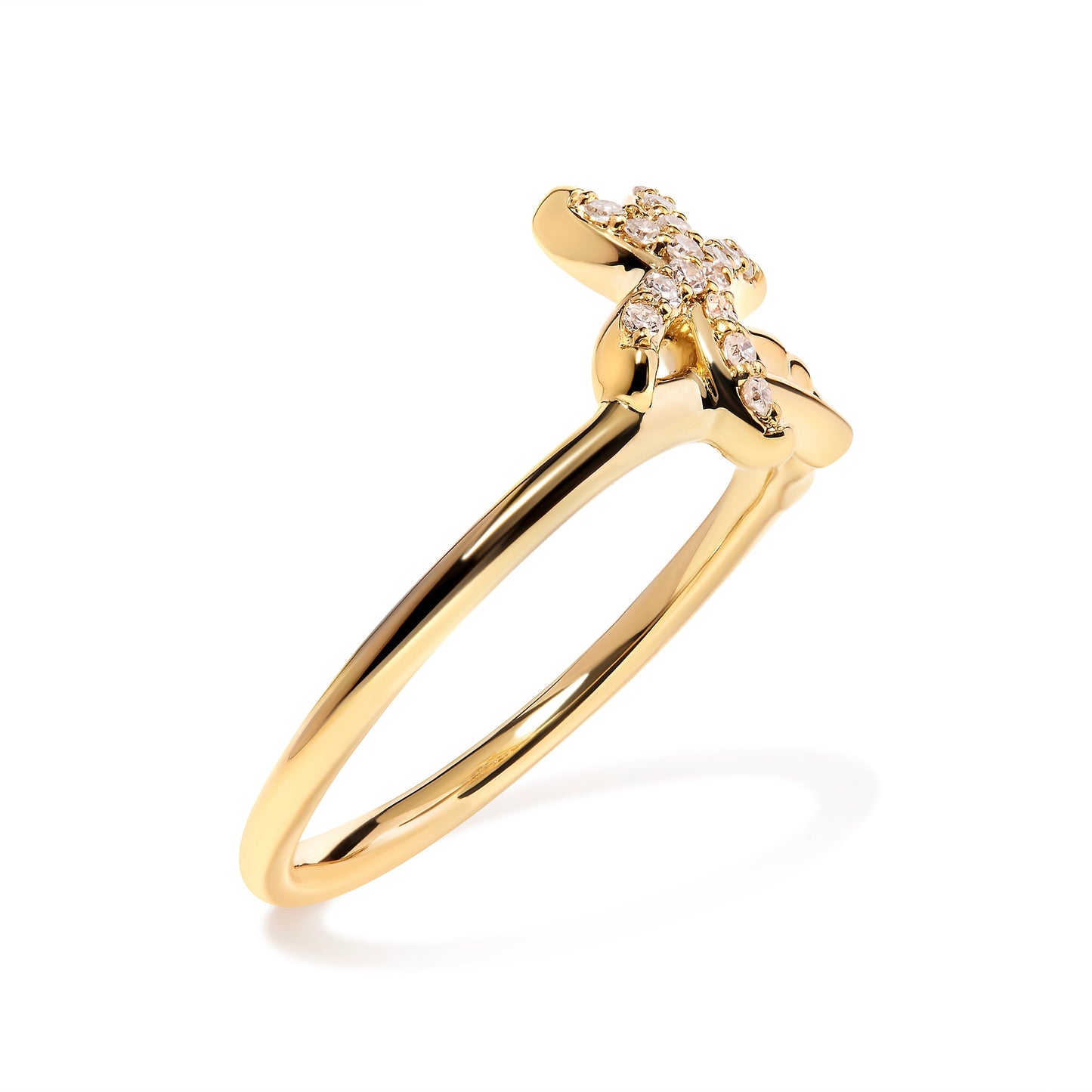 Bague de déclaration en diamant en or jaune 10K en forme de palmier - Taille 7