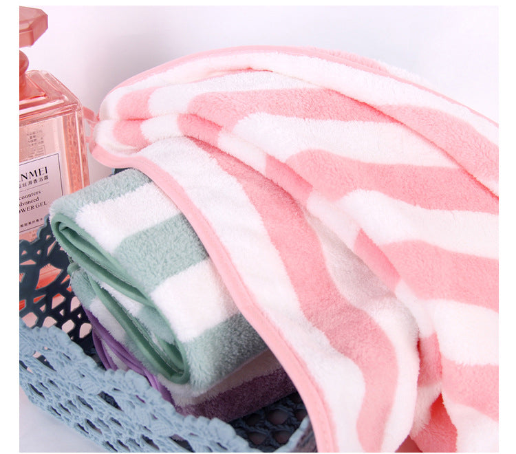 Premium Coral Fleece Bath Towel with Striped Edge