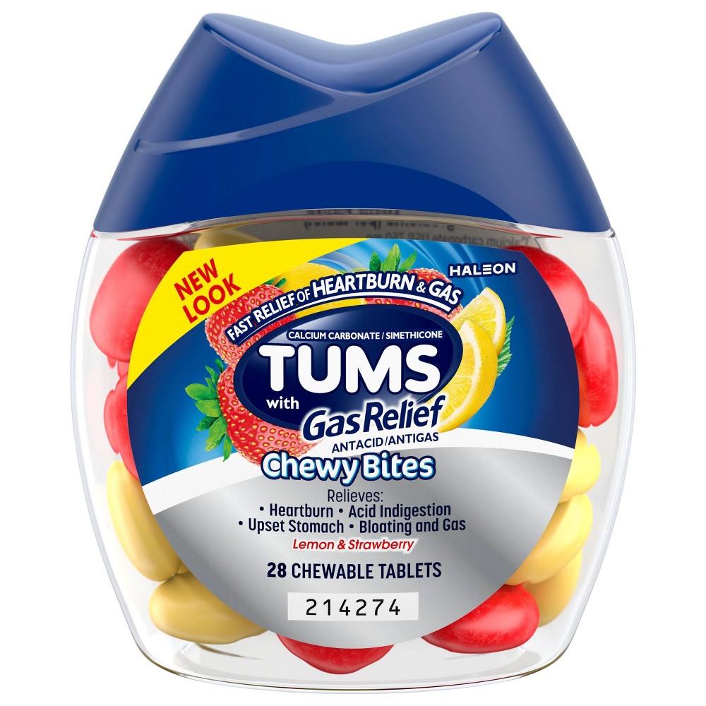 Tums Antacid Extra Strength Chewy Bites - Lemon & Strawberry, 28 CT