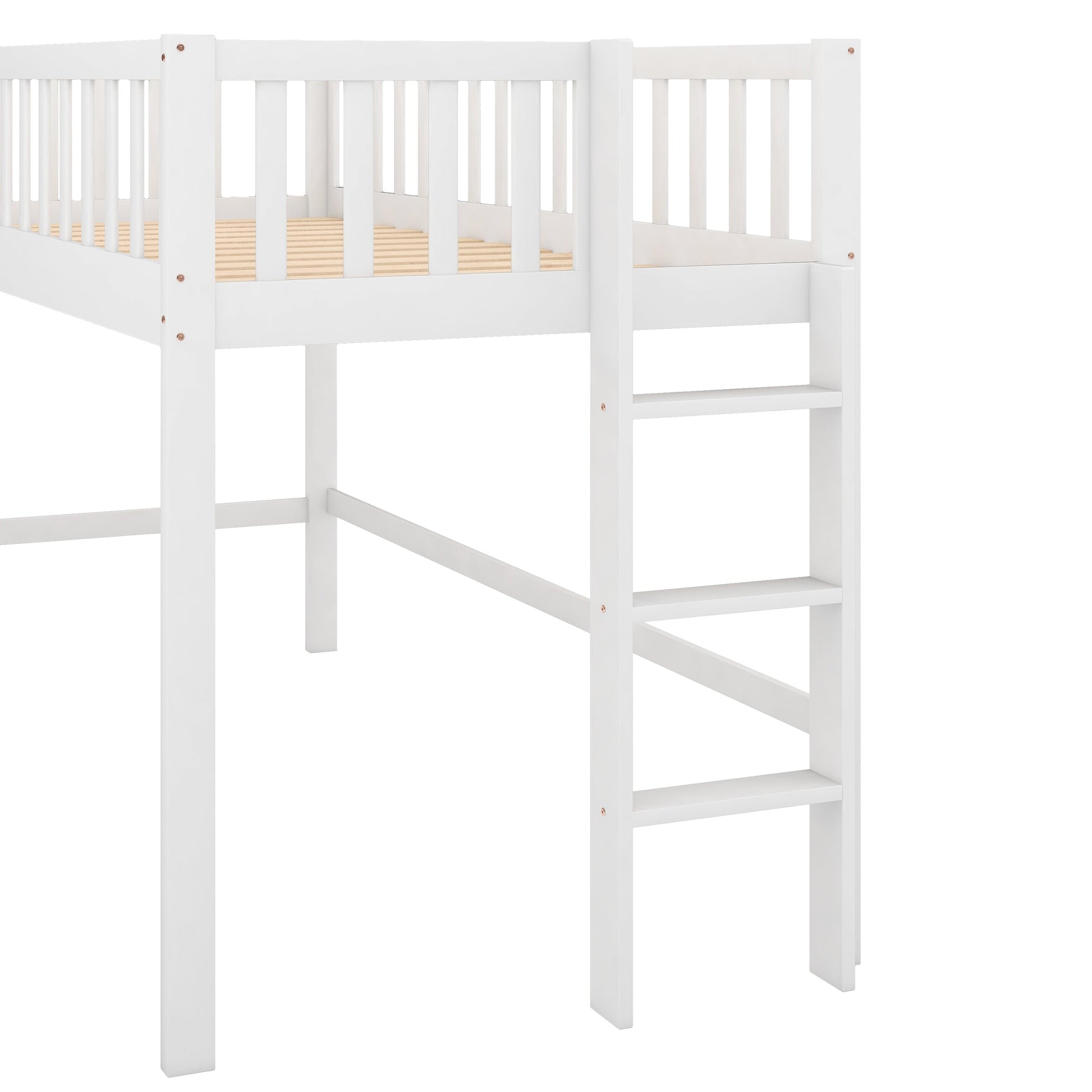 Twin Size Low Loft Bed with Ladder and Slide White - Korvel