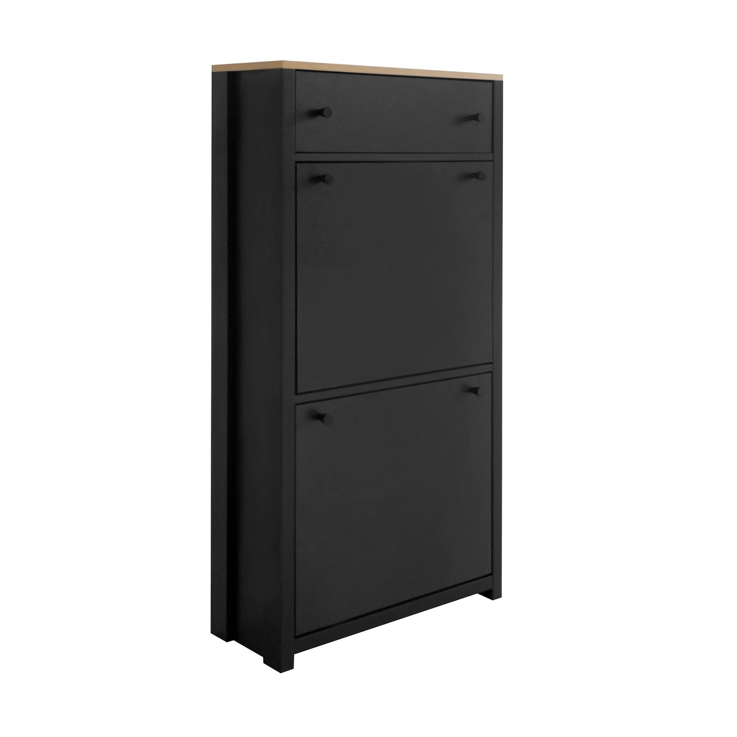 ONTREND Black Shoe Cabinet with 2 Flip Drawers