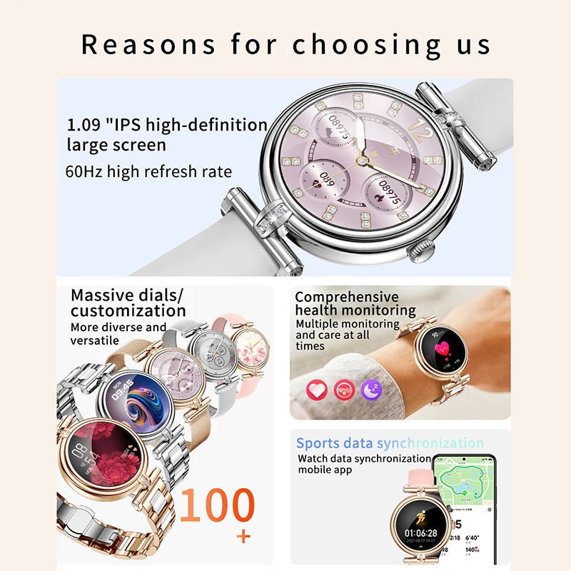 Montre intelligente AK62 pour femmes - Écran HD de 1,09 pouce