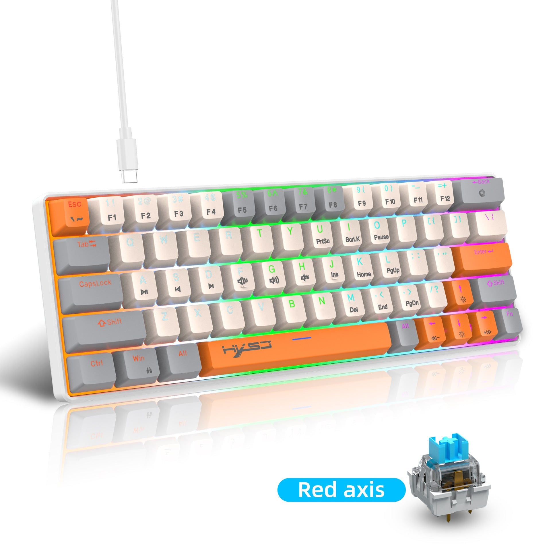 63 key portable 60% mechanical gaming keyboard RGB backlit compact mini gaming keyboard - Korvel