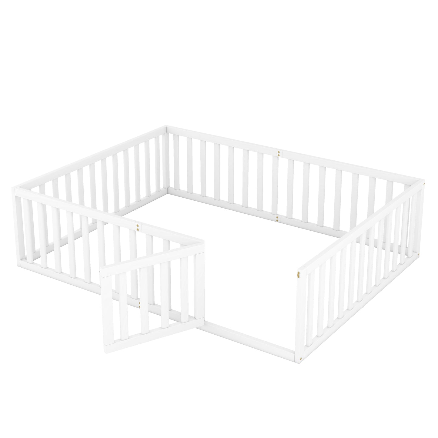 Queen Size Wood Floor Bed Frame with Fence and Door White(OLD SKU:WF289663AAK) - Korvel
