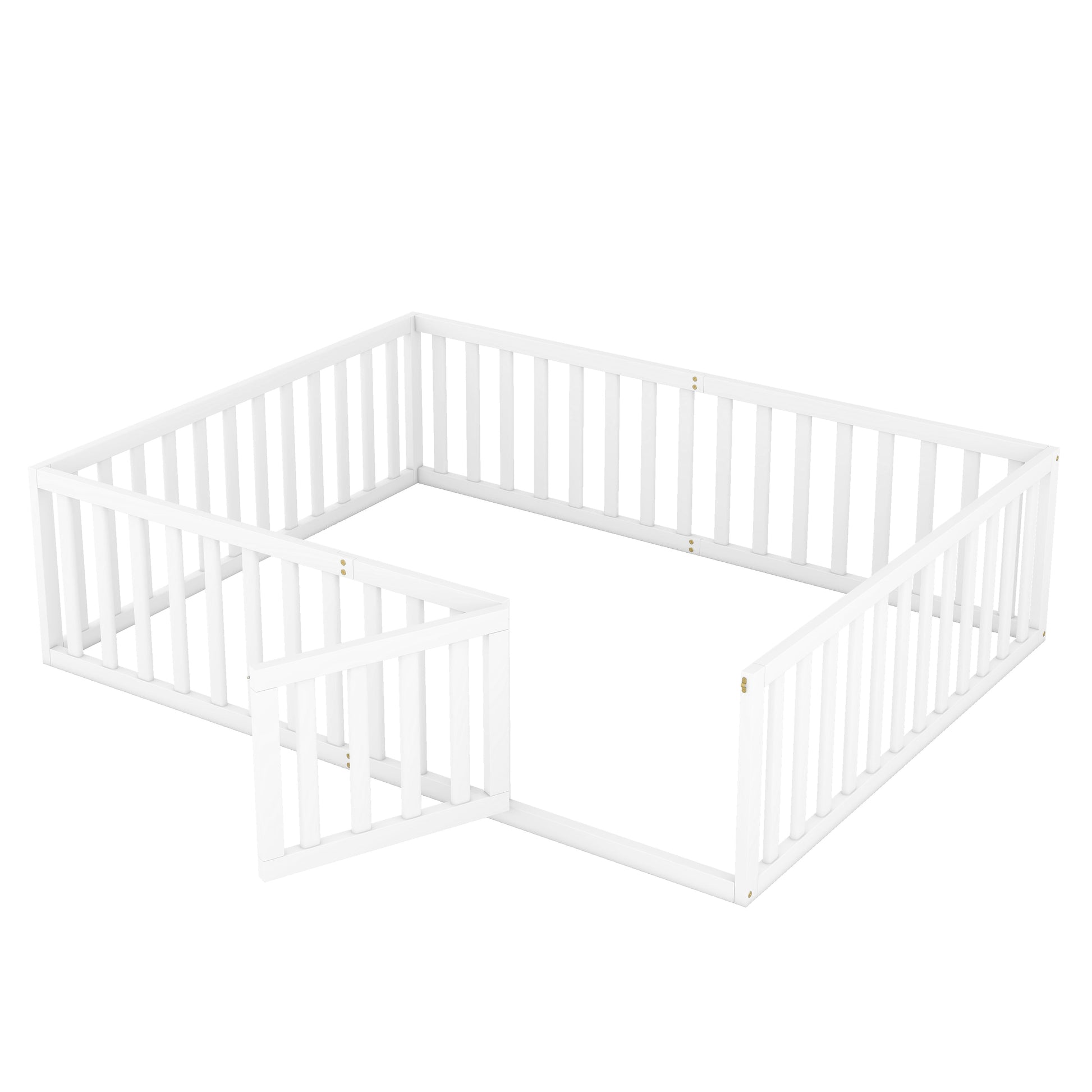 Queen Size Wood Floor Bed Frame with Fence and Door White(OLD SKU:WF289663AAK) - Korvel