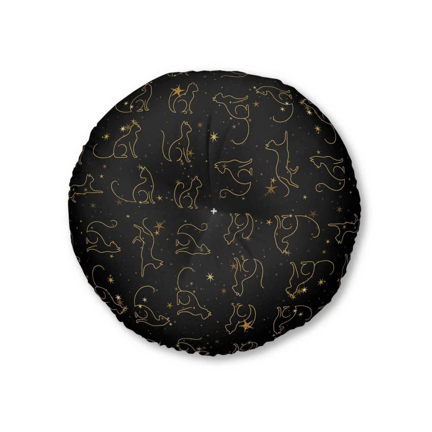 Cojín de Suelo Tufted con Gatos de Línea en Foil Dorado - Negro