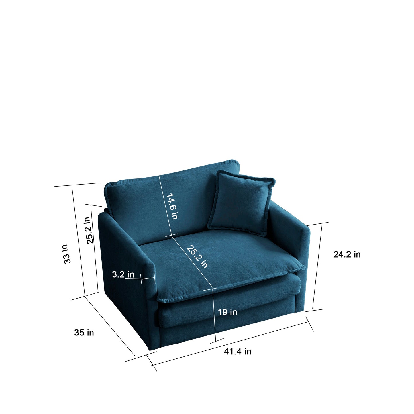 Comfy Deep Single Seat Sofa Upholstered Reading Armchair Living Room Chair Blue Chenille Fabric , 1 Toss Pillow - Korvel