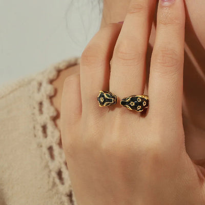 Black Panther Diamond Set Enamel Glazed Open Ring