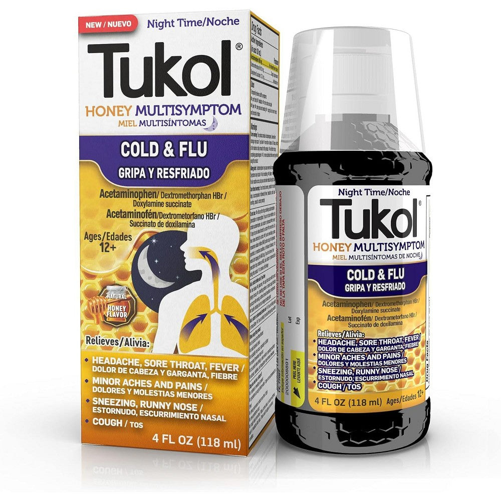 Tukol Soulagement du Rhume et de la Grippe Nocturne au Miel - 4 Oz