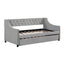 Twin Size Upholstered Daybed with Trundle Sturdy Wood Bedframe w/ Bedframe Tufted Button & Copper Nail on Arms Design - Korvel