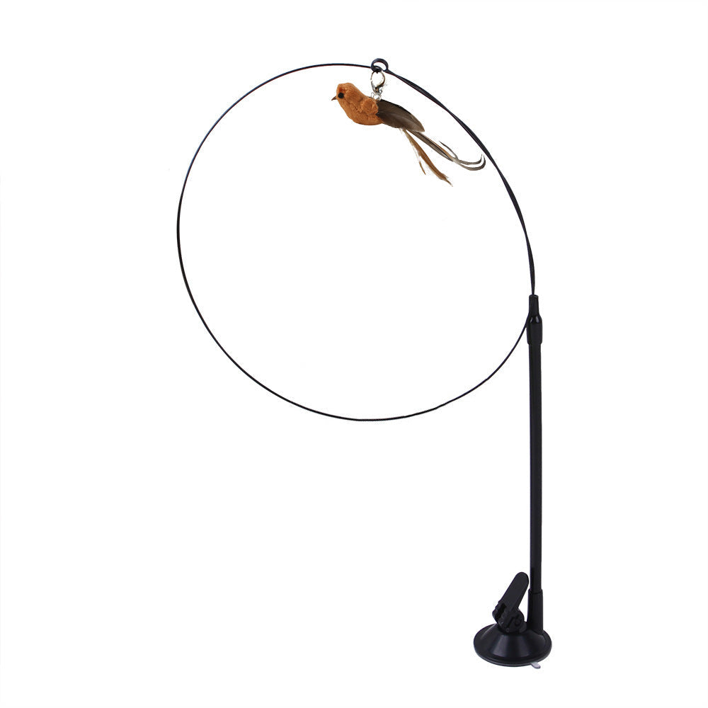 Suction cup cat toy stick that can be attached and held with steel wire multi head interchangeable cat toy and pet supplies - Korvel