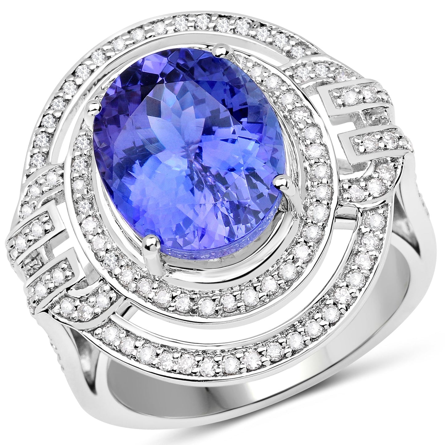 14K White Gold 6.83 Carat Genuine Tanzanite and Diamond Ring