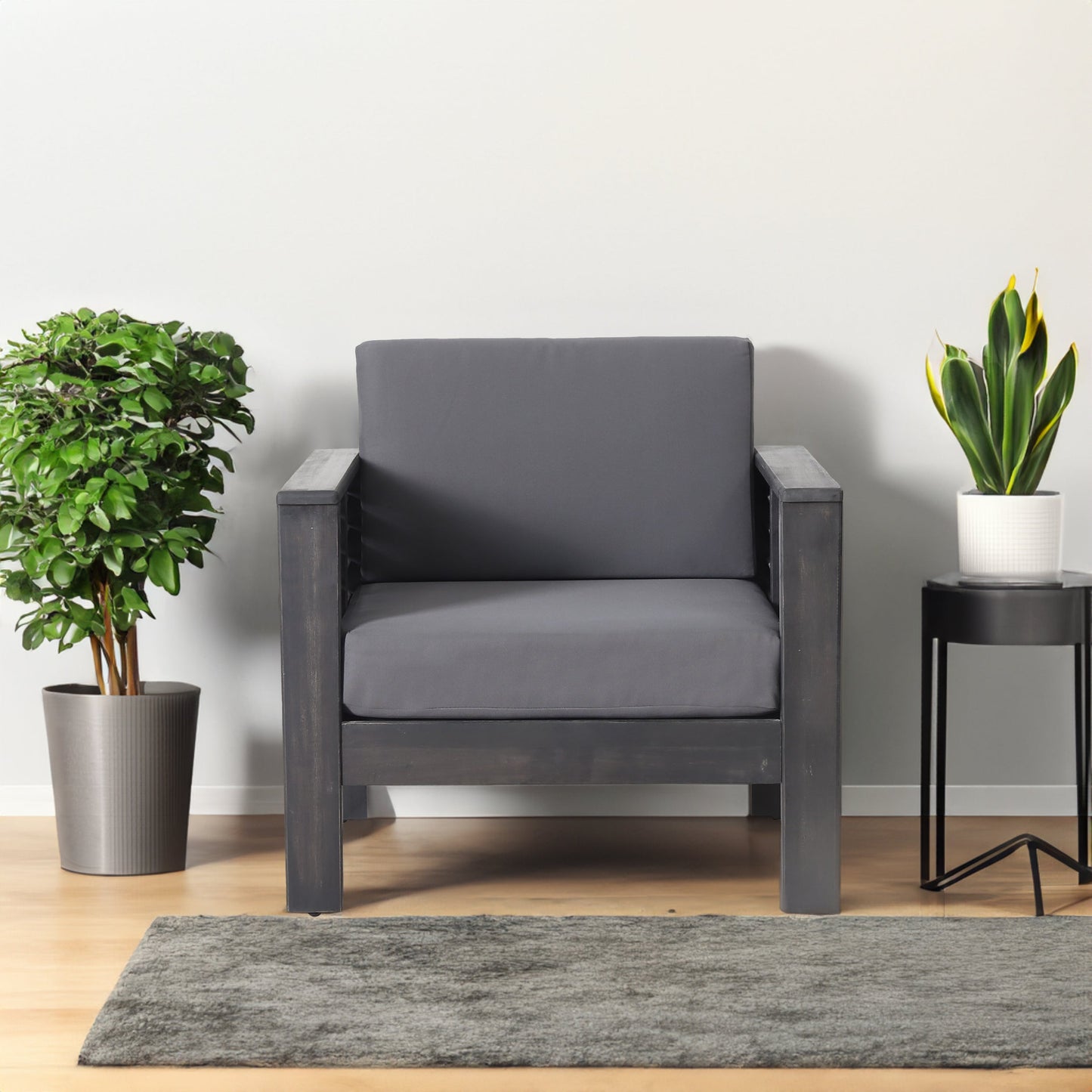 Ensemble de 2 chaises de club en bois d'acacia d'extérieur avec coussins
