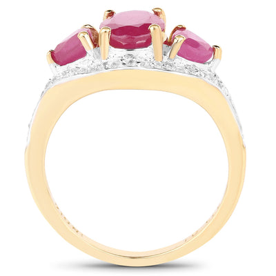 Bague en Argent Sterling Plaquée Or Jaune 14K avec Rubis et Topaze Blanche