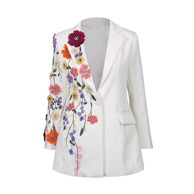 Elegant Women's Suit with 3D Floral Embroidery