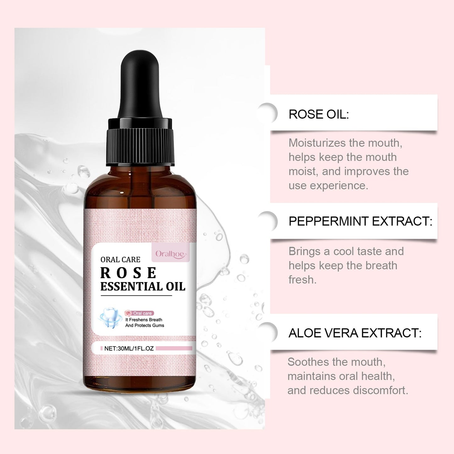 Mouth Rose Mouthwash Oral Hygiene Care Clean Tooth Stains, Gingiva And Freshen Breath - Korvel