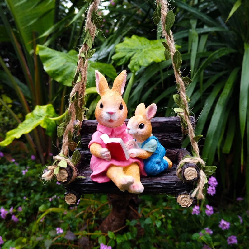 Simulated rabbit reading animal ornament - Korvel