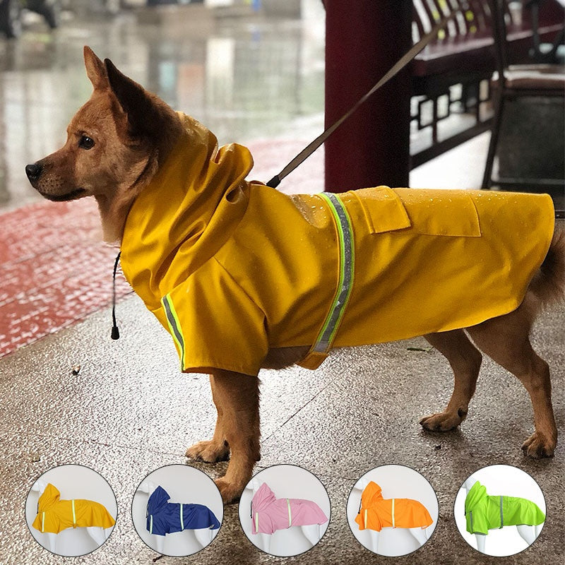 Large Dog Raincoat - Poncho Style Reflective Strip Pet Raincoat Windproof Waterproof Dog Hooded Raincoat - Korvel