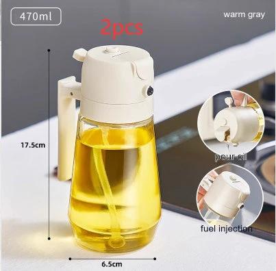 Distributeur de vaporisateur d'huile d'olive 470ML - Bouteille en verre 2-en-1 pour la cuisine