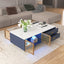 Modern Navy Blue Coffee Table with 2 Glass Door Storage, 4 Drawers, Gold Metal Legs, and Multi-Color Lighting in 47.2'' - Korvel