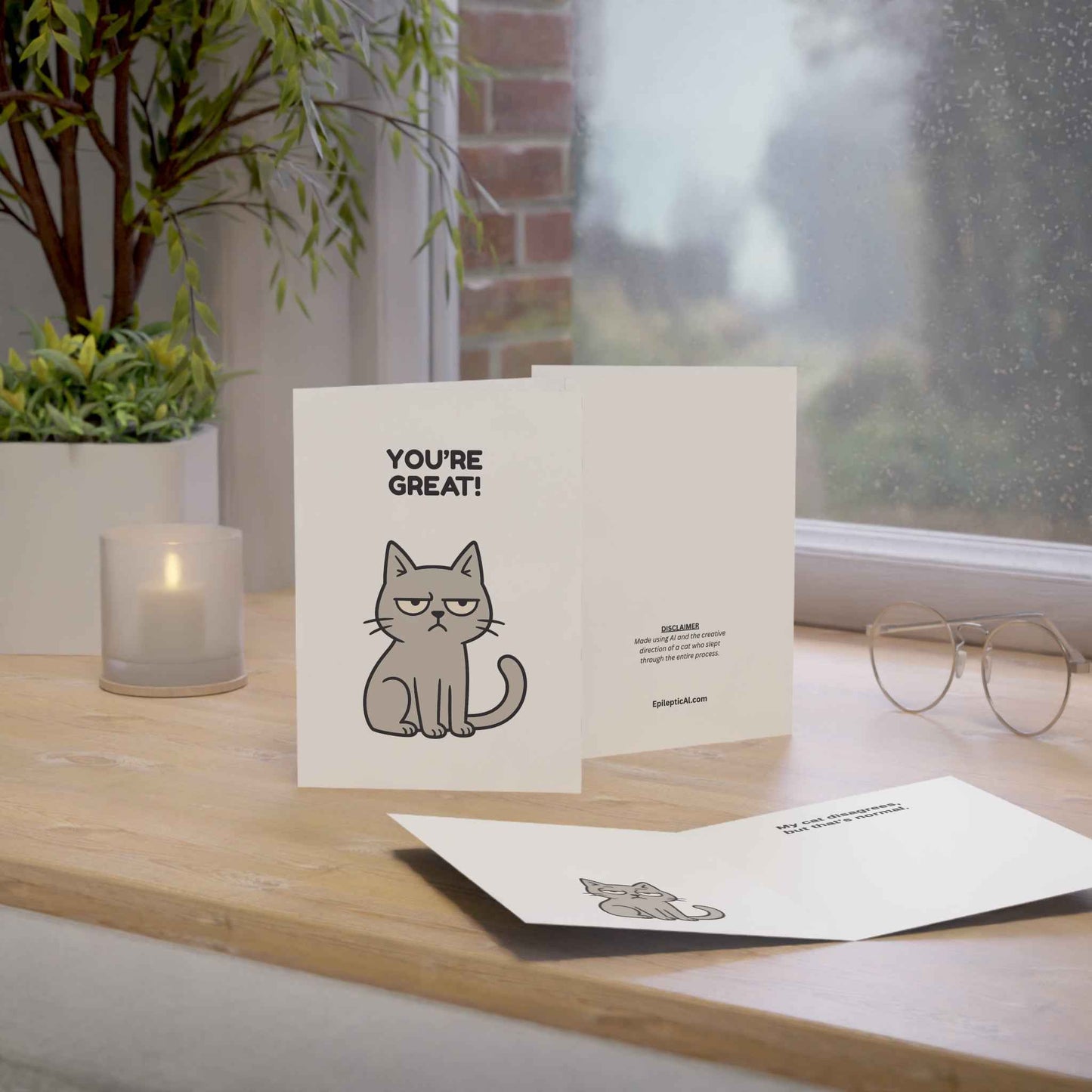 Funny Cat Greeting Card – You're Great / My Cat Disagrees