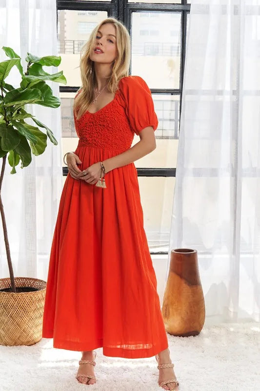 Vestido Elegante de Manga Abullonada con Fruncido para Mujeres