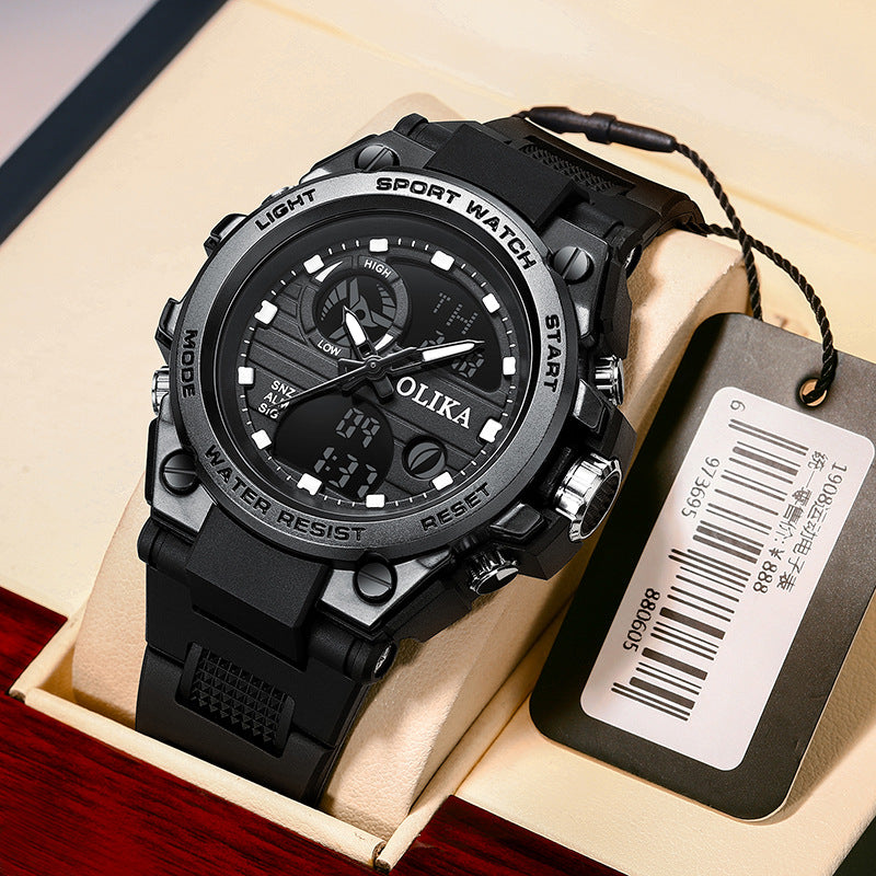 Men's dual display waterproof electronic watch, outdoor sports timing multifunctional quartz electronic watch, shock resistant student watch - Korvel