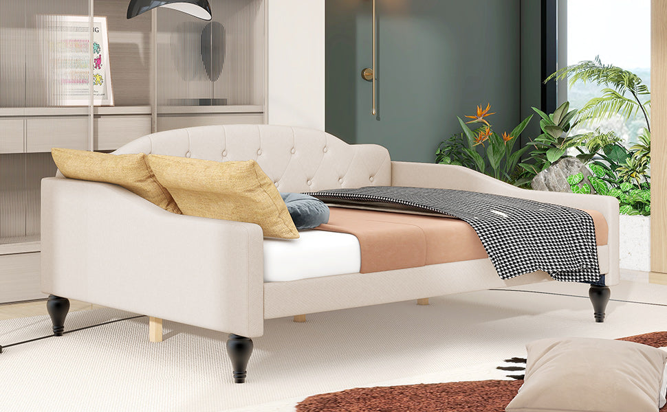 Full Size Upholstered Tufted Daybed in Beige