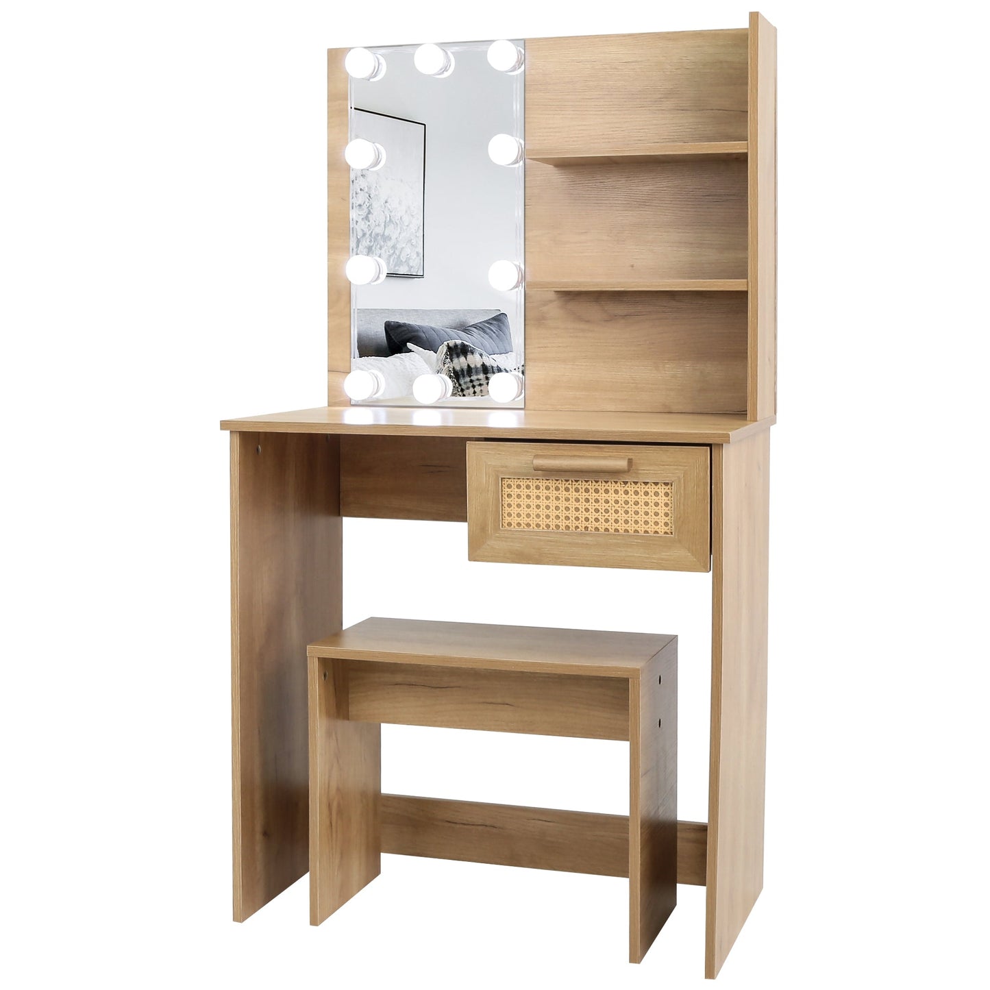 Elegant Bedroom Vanity Set with LED Mirror and Storage