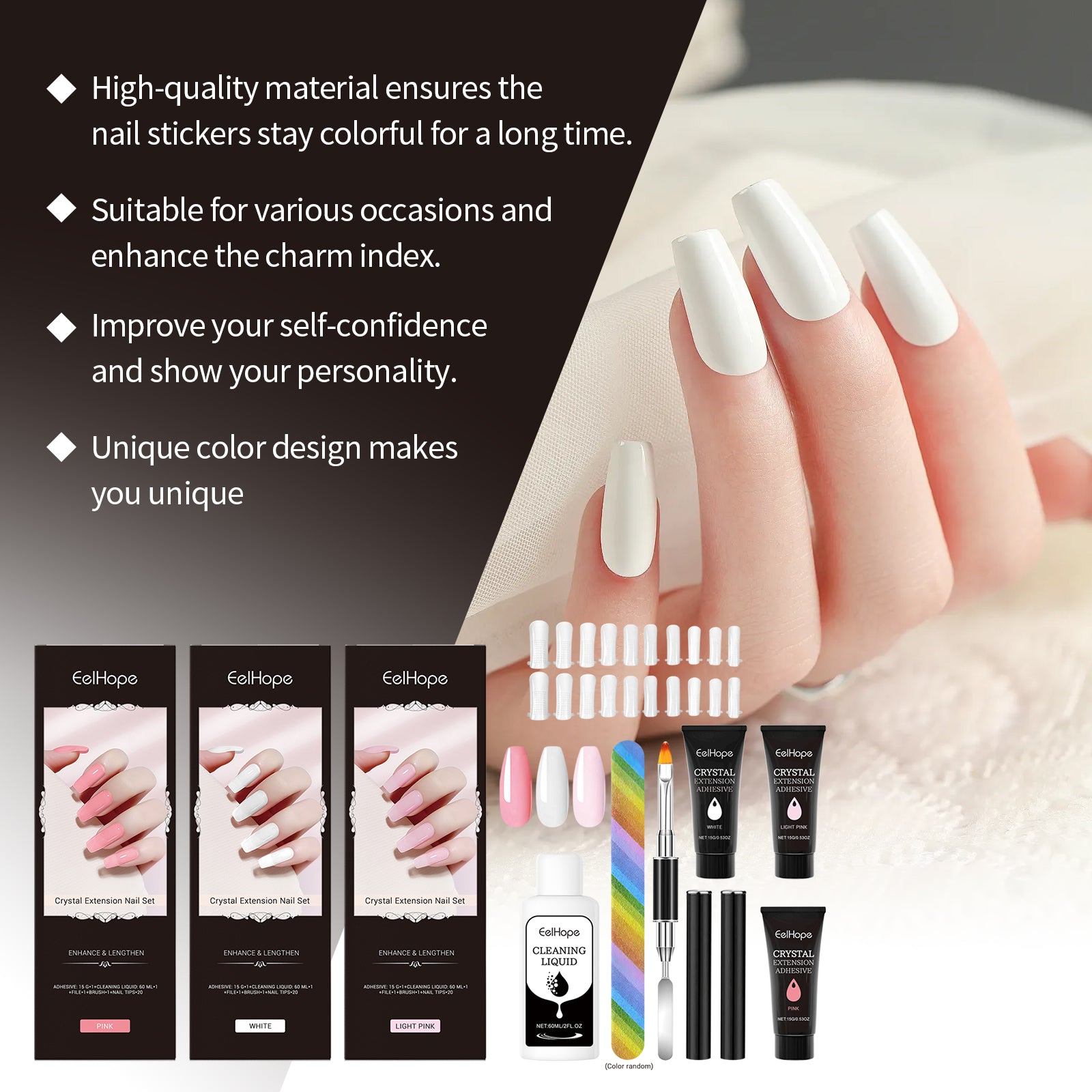 Crystal Extension Nail Set Nail Glue Simple Style Natural Three-Dimensional Modeling Nail Tool Set - Korvel