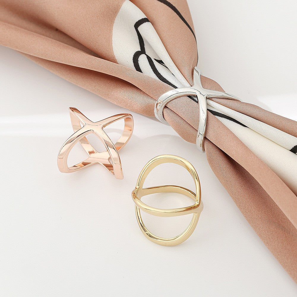Creative Rice King Star Gold-Plated Scarf Buckle Multi-Purpose X Cross Hollow Smooth Surface Scarf Square Shawl Buckle - Korvel