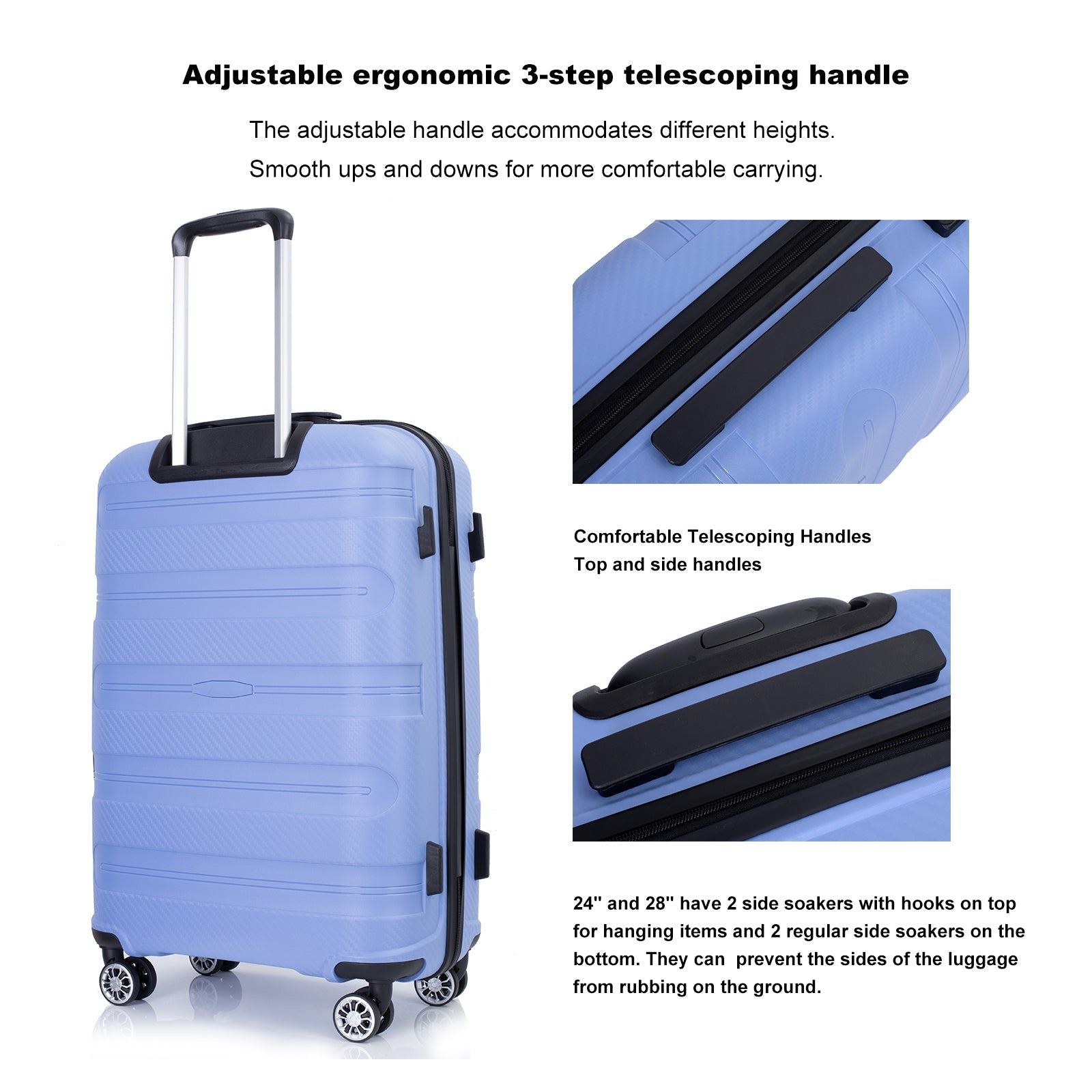 Hardshell Suitcase Spinner Wheels PP Luggage Sets Lightweight Durable Suitcase ,3-Piece Set (20/24/28) ,Purplish Blue - Korvel