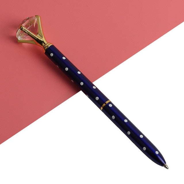 21Color Kawaii Ballpoint Pen Big Gem Metal Ball Pen With Large Diamond Blue And Black Magical Pen Fashion School Office Supplies - Korvel