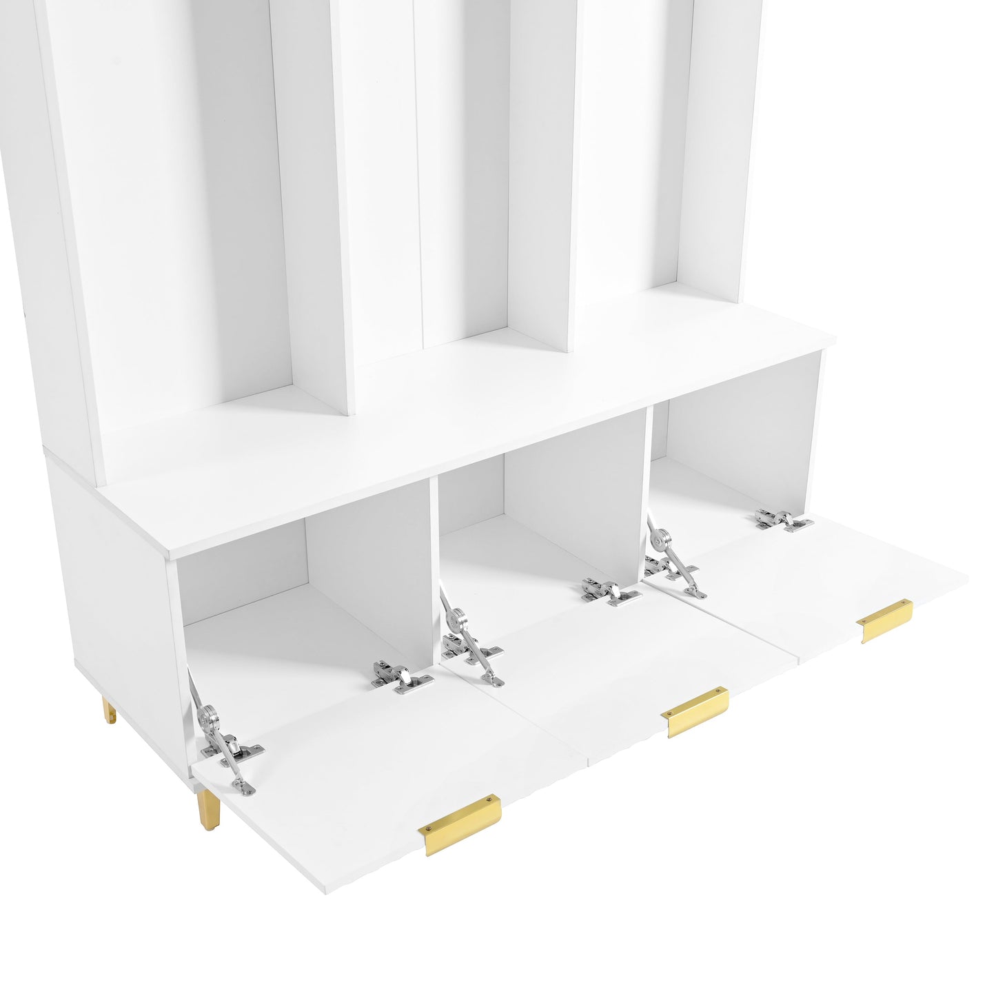 Large storage hall tree with bench, multifunctional storage platform, luxury clothes hanger equipped with 6 gold hooks - Korvel
