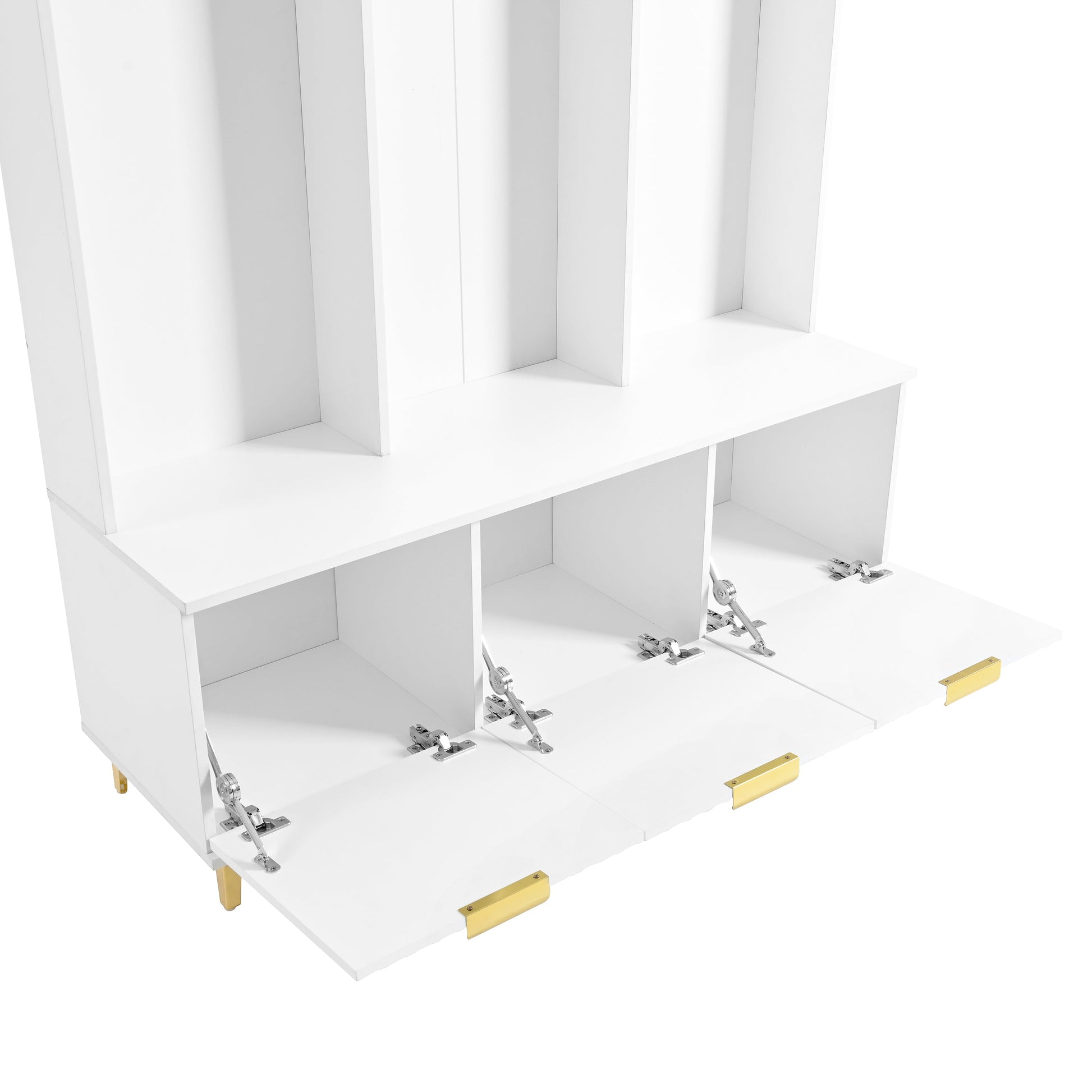 Large storage hall tree with bench, multifunctional storage platform, luxury clothes hanger equipped with 6 gold hooks - Korvel