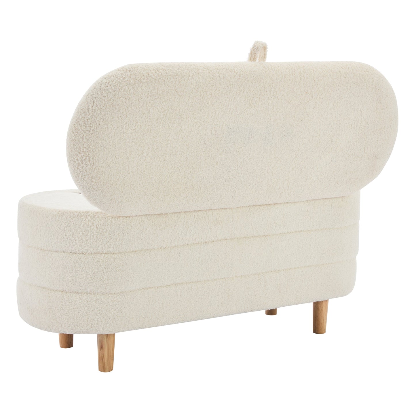 Ottoman de rangement en tissu sherpa élégant avec pieds en bois